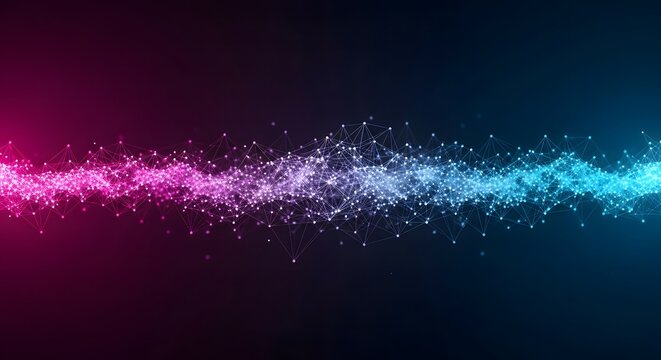 Abstract glowing particles stream in vibrant pink and blue light