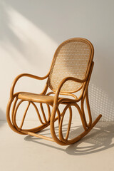 a rocking chair made of rattan with a white background