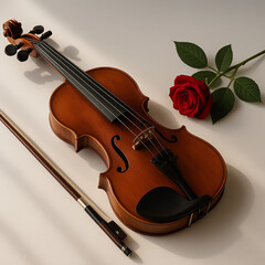violin and roses on a white background