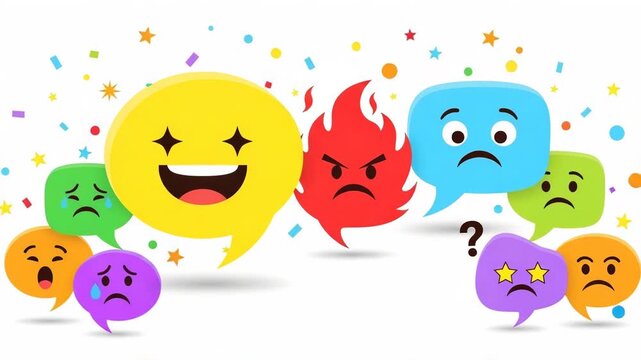 Collection of colorful emoji speech bubbles showing various emotions isolated on white background