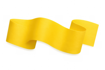 Yellow ribbon banner curving and waving, creating a decorative scroll element on transparent background
