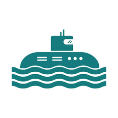 Obraz premium Submarine icon in flat design style, submerged in wavy ocean water, marine transportation vector illustration