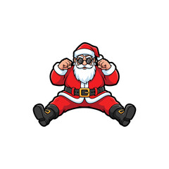 Cartoon Santa Claus illustration, cool Saint Nick with sunglasses, strong pose, Christmas character vector art