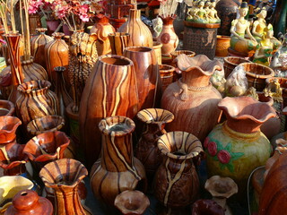 Gerabah,an assortment of handmade Indonesian terracotta, wood, and ceramic pottery, vases, and decorative crafts . Usually sold at festival like Dugderan or other festival.