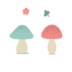 Vintage forest illustration of mushrooms, leaves, berries, Holiday decor, greeting cards and cozy holiday design. isolated on white background. vector