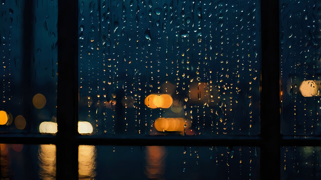 rain drops on the city, rain drops on the window, Raindrops on window glass with blurred city lights at night