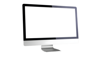 Computer monitor with empty display, device screen mockup, modern blank screen isolated on transparent background