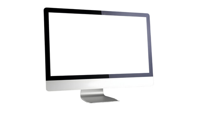 Computer monitor with empty display, device screen mockup, modern blank screen isolated on transparent background