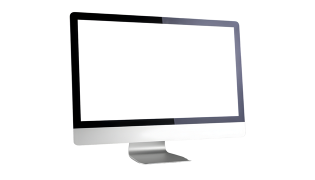 Computer monitor with empty display, device screen mockup, modern blank screen isolated on transparent background
