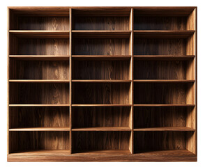 Large wooden bookshelf with multiple shelves isolated on transparent background wooden bookshelves isolated on transparent 