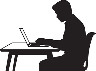  Silhouette Vector Illustration of Person Working on Laptop at Desk Business or Education Occupation Isolated on Checkered