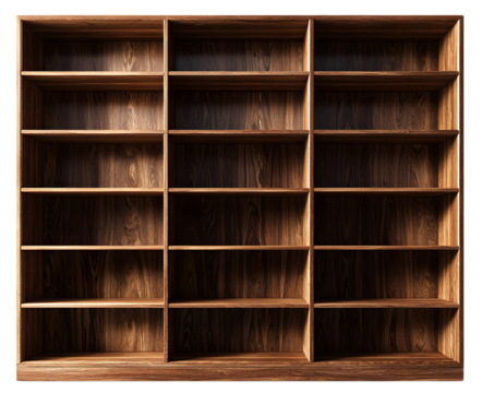Large wooden bookshelf with multiple shelves isolated on transparent background wooden bookshelves isolated on transparent 