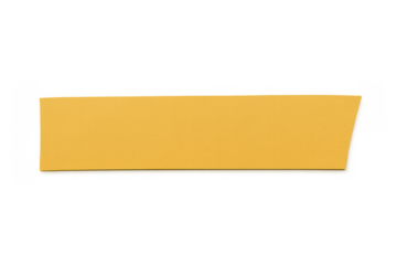 Blank yellow banner strip template with angled end for notes, labels, or web design elements on transparent background