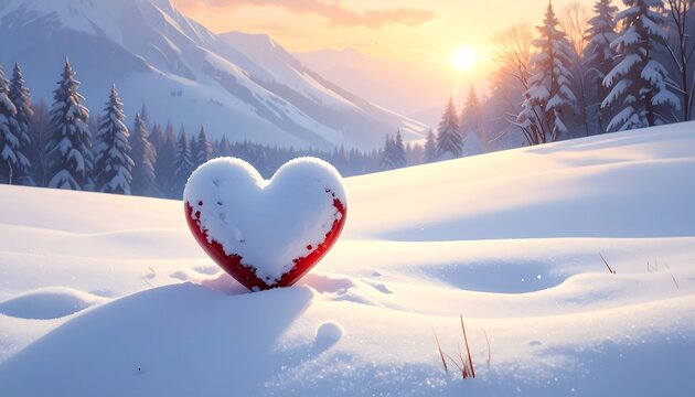 Heart in the Snowscape: Valentine's Day Symbol in a Winter Wonderland Scene