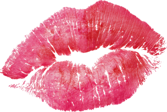 Pink lipstick kiss mark, romantic and playful, isolated transparency background, symbol