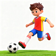 Obraz premium Boy playing soccer on grass
