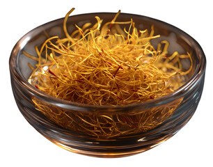 Bowl of dried saffron threads isolated on transparent background saffron on a glass bowl isolated on transparent