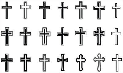 Set of Various Cross Symbols in Black and White for Religious, Spiritual, and Christian Designs