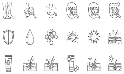 Collection of Skin Care and Sun Protection Icons A Visual Guide to Healthy Skin and Sun Safety