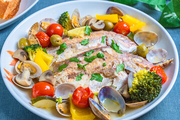 鯛のアクアパッツァ Sea bream acqua pazza with colorful vegetables