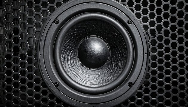 Speaker cone sits in front of a dark hexagonal grill, focusing on center detail