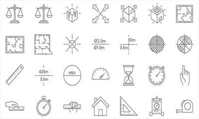 Collection of construction and architecture icons, representing various measurement and design tools