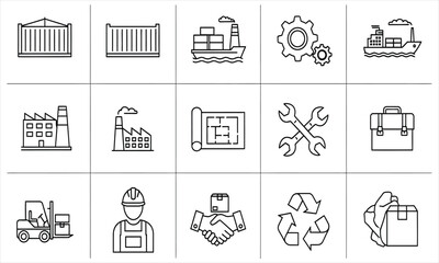 Industrial Logistics and Shipping Icons A Collection Representing Supply Chain Management and Transportation