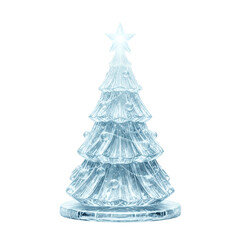 Christmas tree made of ice isolated on transparent or white background, png