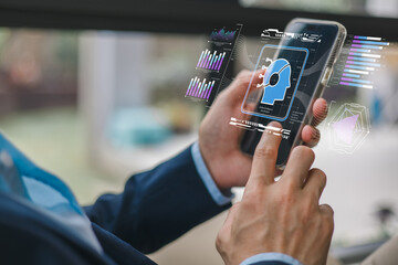 businessman hands using smartphone in office environment. Modern mobile technology concept for communication, browsing, remote work digital connection.