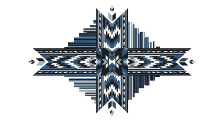 Intricate Native American inspired geometric pattern in cool blue and black tones on a white