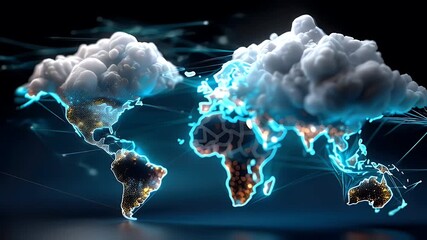 Cloud computing data visualization digital world map network - Powered by Adobe