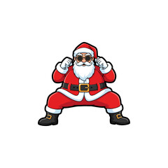 Powerful Santa Claus illustration, cool cartoon character with sunglasses, festive holiday design, Christmas spirit