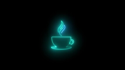 Glowing Neon Coffee Cup icon Animation in Black Background 