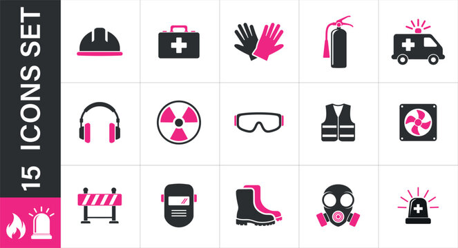 Occupational safety and health icons isolated on white background. workplace safety measures and 
equipment for hazard prevention and protection icons