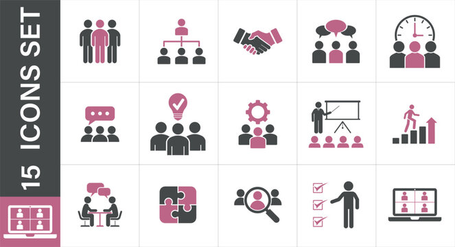 Business and teamwork icons. Business concepts like teamwork, meetings, strategy, and growth. 
Ideal for presentations and digital content