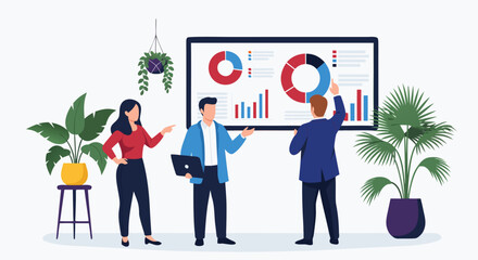 Business Team Analyzing Data Illustration of Professionals Reviewing Charts and Graphs in a Presentation