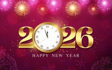 Happy New Year 2026 greeting. Beautiful handwritten quote. Confetti, Celebration, Greetings, Chinese New Year. Poster, card or banner. Vector isolated on white background	