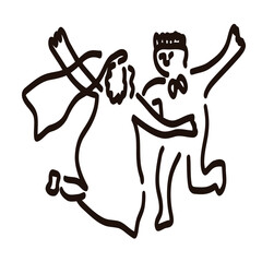 Line art whimsical wedding, elegant bridal outline, romantic floral clipart, minimalist wedding design, aesthetic bride and groom