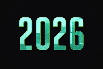 2026 Blue Green Textured Number Design on Black Background