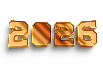 2026 Gold Number Design with Reflective Metallic 3D Style