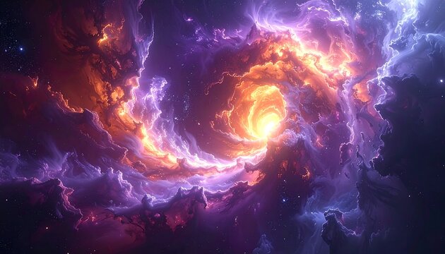 Swirling cosmic dust and gas with vibrant colors create a mesmerizing celestial vortex in deep space