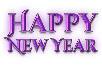 Happy New Year Purple Metallic Text Design with Glow and Shadow