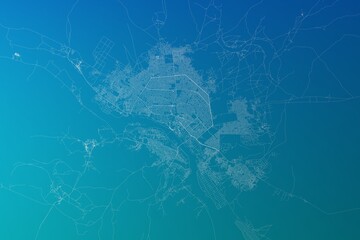Map of the streets of Niamey (Niger) made with white lines on greenish blue gradient background. 3d render, illustration