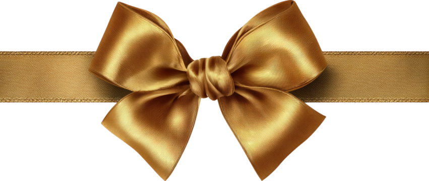 Golden ribbon bow, shiny satin texture, elegant decoration for gift or celebration