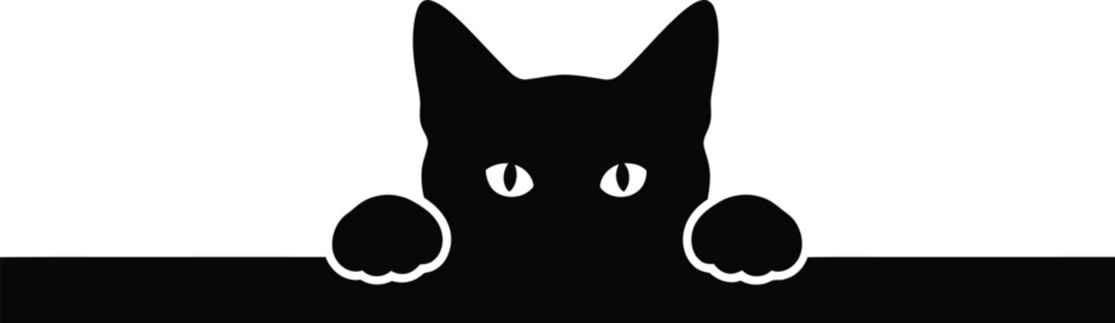 Black cat peeking vector illustration cute kitten silhouette pet design eps