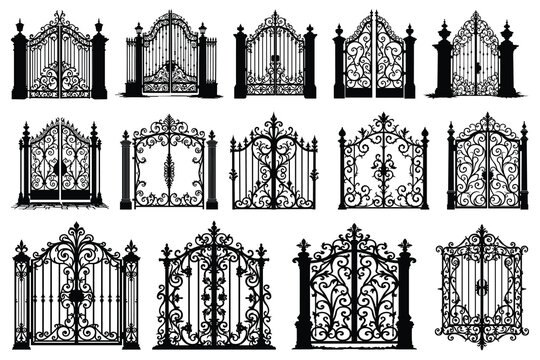 Collection of ornate black wrought iron gates and fences
