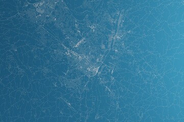 Map of the streets of Albany (New York, USA) made with white lines on blue paper. Rough background. 3d render, illustration