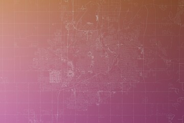 Map of the streets of Sioux Falls (South Dakota, USA) made with white lines on pinkish red gradient background. Top view. 3d render, illustration