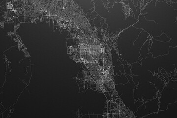 Street map of Provo (Utah, USA) on black paper with light coming from top