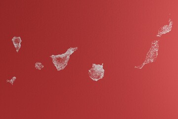 Map of the streets of Canary islands (Spain) made with white lines on red paper. Top view, rough background. 3d render, illustration